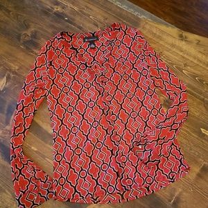 Sheer INC blouse with rhinestone button sleeves